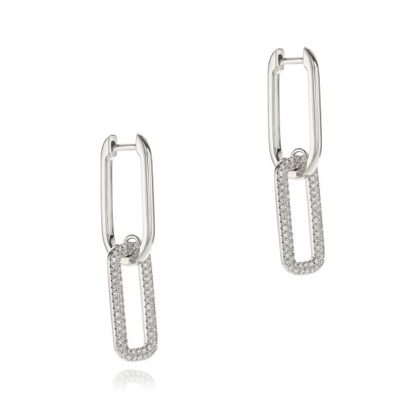 14k White Gold 14k White Gold Diamond Link Earrings - Front View - 106992