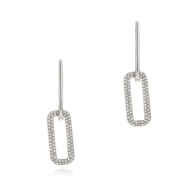 18k White Gold 18k White Gold Diamond Link Earrings - Three-Quarter View -  106992