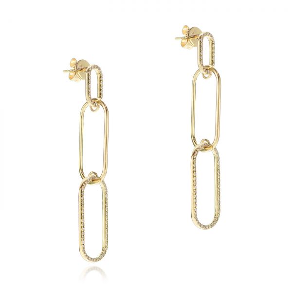 14k Yellow Gold 14k Yellow Gold Diamond Link Earrings - Front View -  106986 - Thumbnail