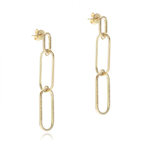 14k Yellow Gold 14k Yellow Gold Diamond Link Earrings - Front View - 106986