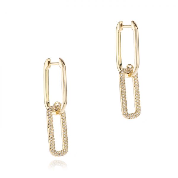 14k Yellow Gold 14k Yellow Gold Diamond Link Earrings - Front View - 106992