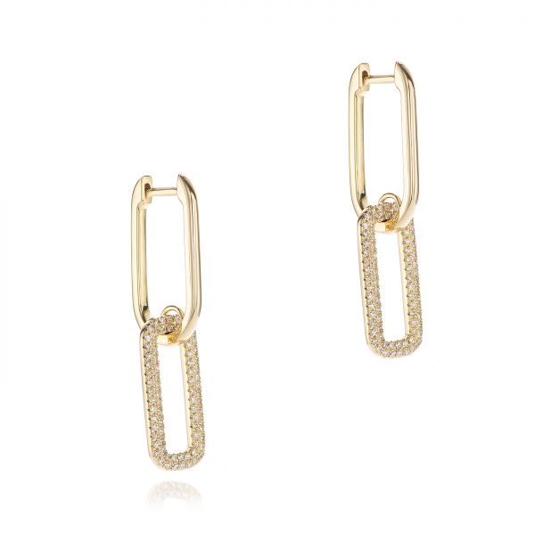 Natural Diamond Safety Pin Earrings 14K Yellow Gold Diamond 