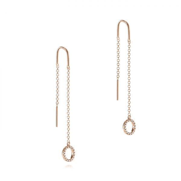 18k Rose Gold 18k Rose Gold Diamond Open Circle Threader Earrings - Front View -  105944