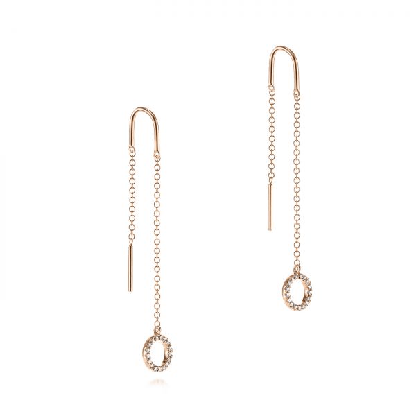 14k Rose Gold 14k Rose Gold Diamond Open Circle Threader Earrings - Front View - 105944