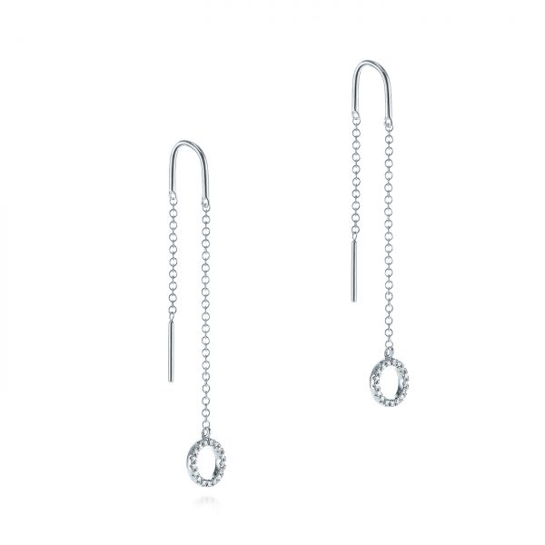 14k White Gold Diamond Open Circle Threader Earrings - Front View -  105944