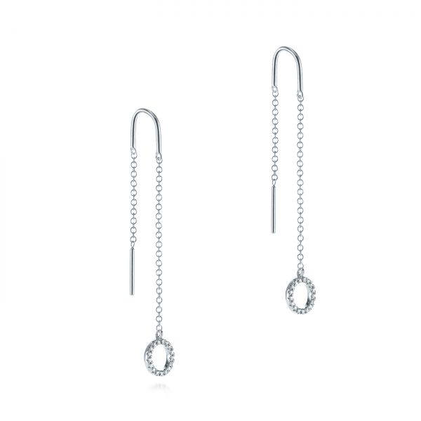 14k White Gold Diamond Open Circle Threader Earrings - Front View - 105944