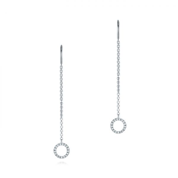 14k White Gold Diamond Open Circle Threader Earrings - Three-Quarter View -  105944