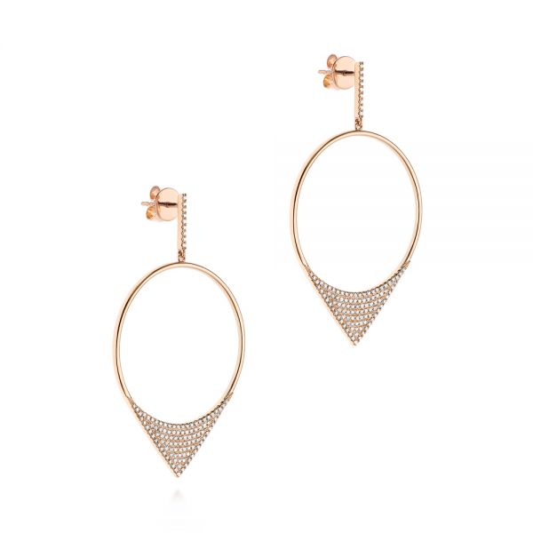 14k Rose Gold Diamond Pave Drop Earrings - Front View - 105290