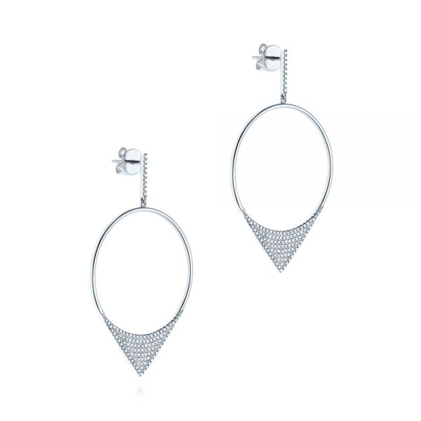 18k White Gold 18k White Gold Diamond Pave Drop Earrings - Front View -  105290