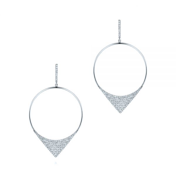 14k White Gold 14k White Gold Diamond Pave Drop Earrings - Three-Quarter View -  105290