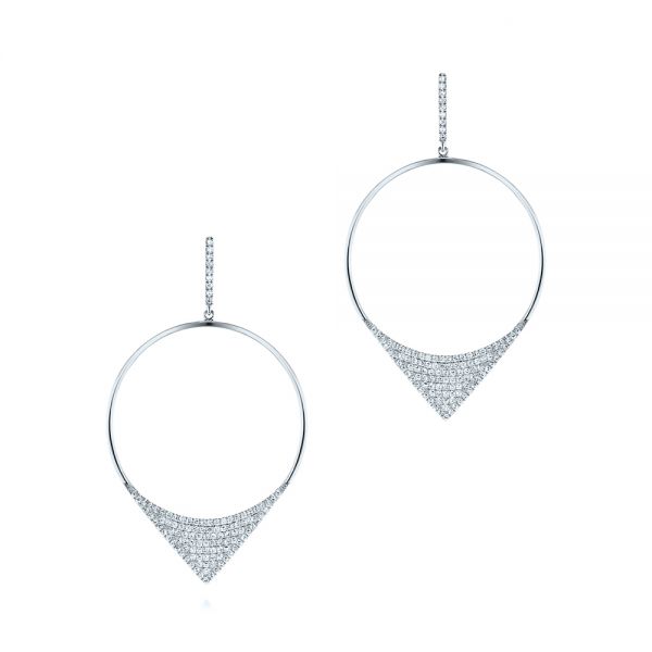 18k White Gold 18k White Gold Diamond Pave Drop Earrings - Three-Quarter View -  105290