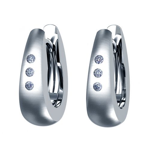  14K Gold Diamond Set Hoop Earrings - Three-Quarter View -  381