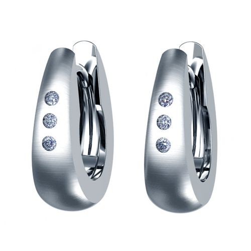  Platinum Platinum Diamond Set Hoop Earrings - Three-Quarter View -  381