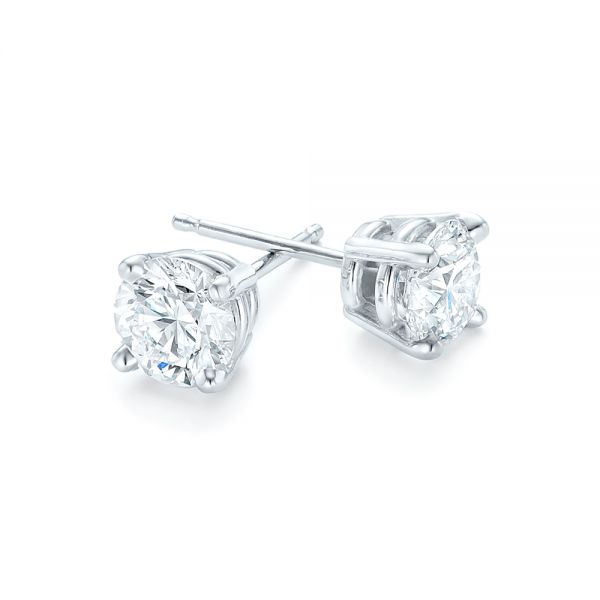 14k White Gold Diamond Stud Earrings - Front View - 102560