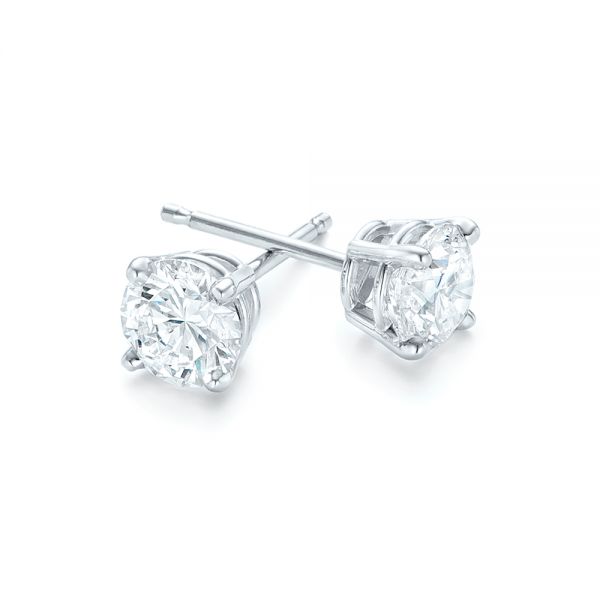 14k White Gold Diamond Stud Earrings - Front View - 102567