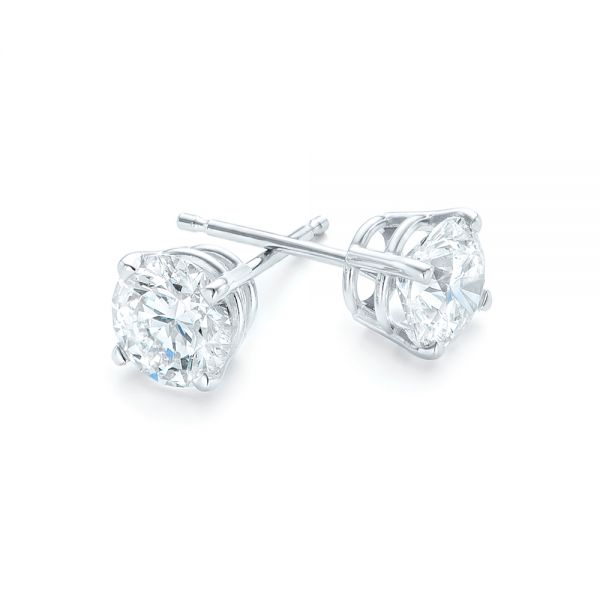 14k White Gold Diamond Stud Earrings - Front View -  102581
