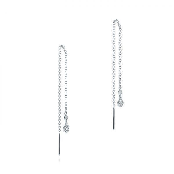 14k White Gold Diamond Threader Earrings - Front View -  105943
