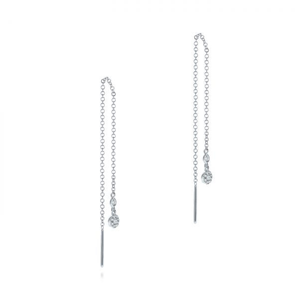 14k White Gold Diamond Threader Earrings - Front View - 105943