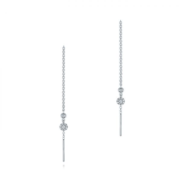 14k White Gold Diamond Threader Earrings - Three-Quarter View -  105943