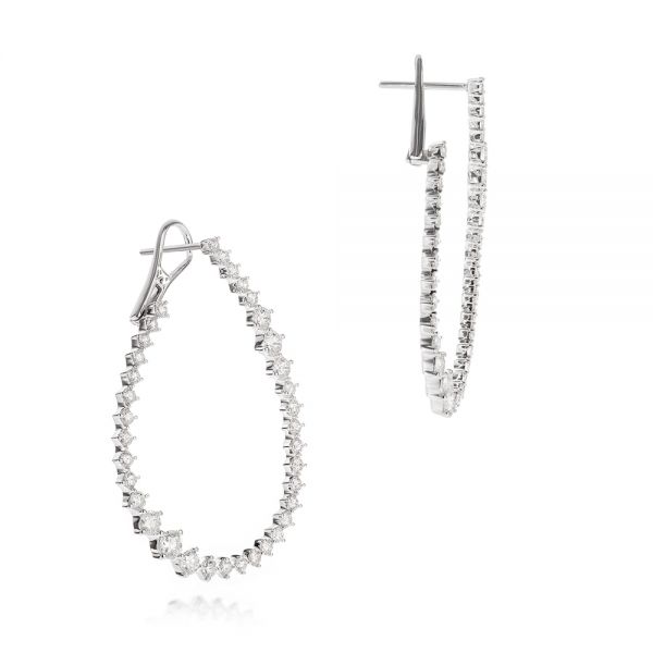14k White Gold 14k White Gold Diamond Twist Hoop Earrings - Front View - 106964