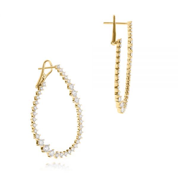 14k Yellow Gold 14k Yellow Gold Diamond Twist Hoop Earrings - Front View -  106964
