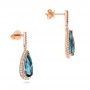 14k Rose Gold Diamond And London Blue Topaz Dangle Earrings - Front View -  103174 - Thumbnail