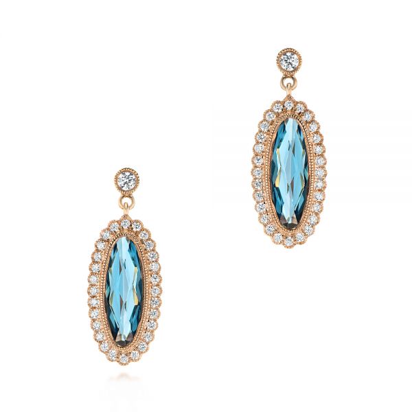 18k Rose Gold 18k Rose Gold Diamond And London Blue Topaz Dangle Earrings - Three-Quarter View -  103416