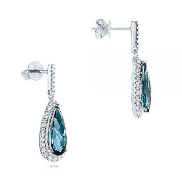 14k White Gold 14k White Gold Diamond And London Blue Topaz Dangle Earrings - Front View -  103174