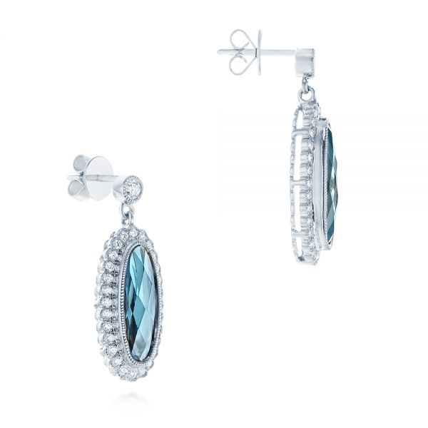 14k White Gold 14k White Gold Diamond And London Blue Topaz Dangle Earrings - Front View -  103416