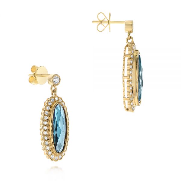 14k Yellow Gold 14k Yellow Gold Diamond And London Blue Topaz Dangle Earrings - Front View -  103416