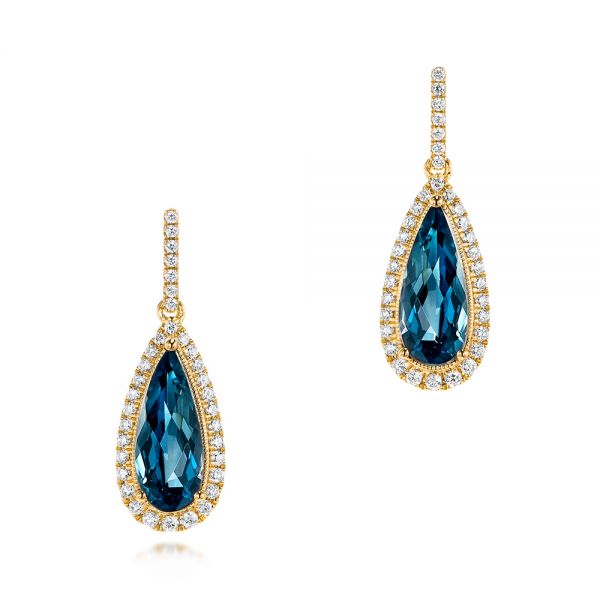 14k Yellow Gold 14k Yellow Gold Diamond And London Blue Topaz Dangle Earrings - Three-Quarter View -  103174