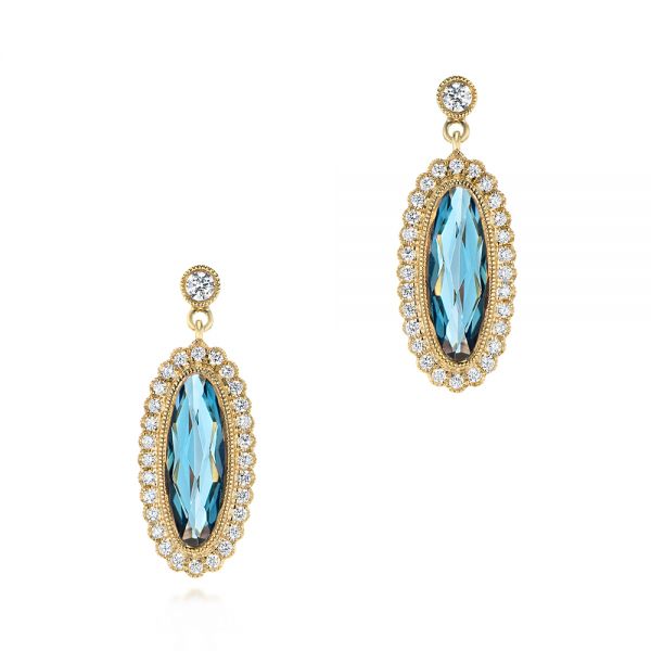 14k Yellow Gold 14k Yellow Gold Diamond And London Blue Topaz Dangle Earrings - Three-Quarter View -  103416
