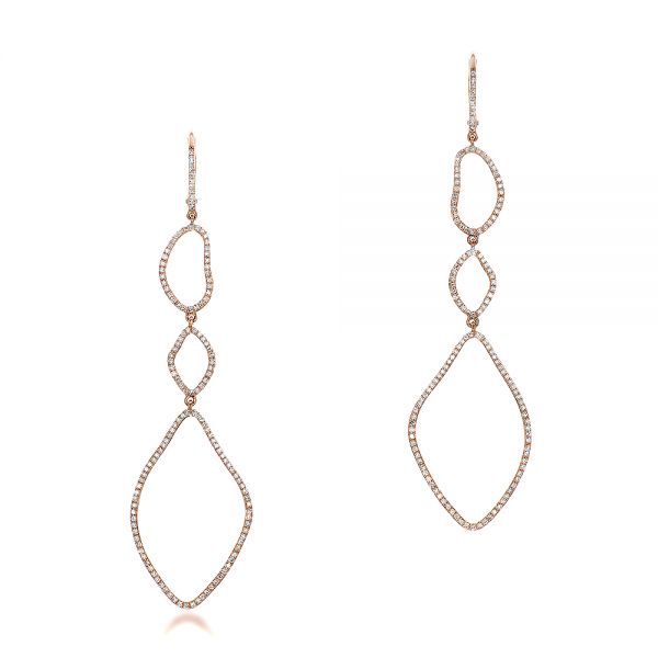 14k Rose Gold Diamond Earrings - Three-Quarter View -  100828