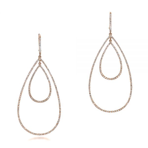 14k Rose Gold Diamond Earrings - Three-Quarter View -  100830