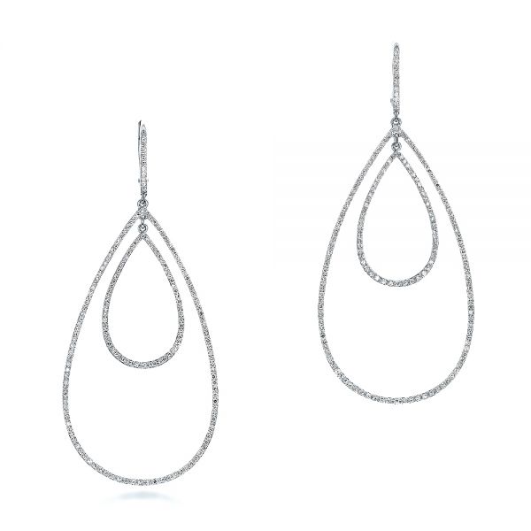 18k White Gold 18k White Gold Diamond Earrings - Three-Quarter View -  100830