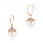 14k Rose Gold Diamond And White Pearl Earrings - Front View -  103424 - Thumbnail