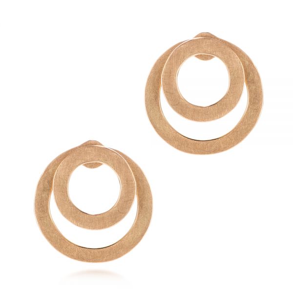 14k Rose Gold 14k Rose Gold Double Hoop Brushed Orbit Earrings - Three-Quarter View -  105808