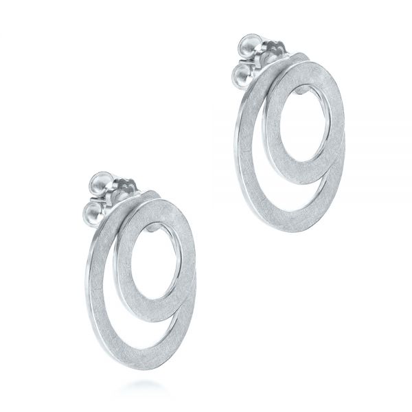 14k White Gold 14k White Gold Double Hoop Brushed Orbit Earrings - Front View -  105808