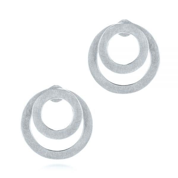 14k White Gold 14k White Gold Double Hoop Brushed Orbit Earrings - Three-Quarter View -  105808