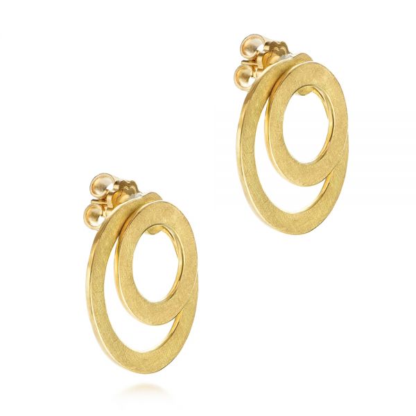 18k Yellow Gold Double Hoop Brushed Orbit Earrings - Front View - 105808