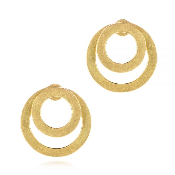 18k Yellow Gold Double Hoop Brushed Orbit Earrings - Three-Quarter View -  105808