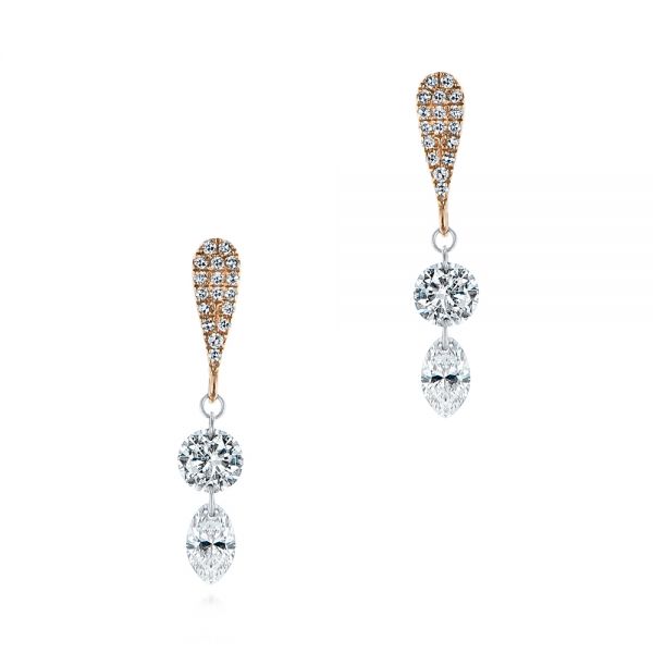 14k Rose Gold Drilled Diamond Drop Earrings - Three-Quarter View -  105218