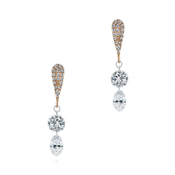 18k Rose Gold 18k Rose Gold Drilled Diamond Drop Earrings - Three-Quarter View -  105218