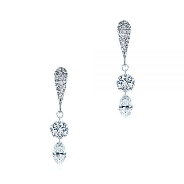 18k White Gold 18k White Gold Drilled Diamond Drop Earrings - Three-Quarter View -  105218
