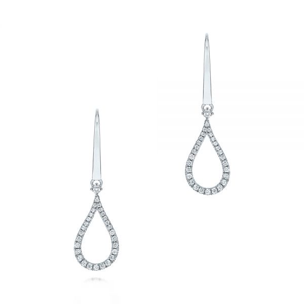 14k White Gold 14k White Gold Drop Leverback Diamond Earrings - Three-Quarter View -  106346