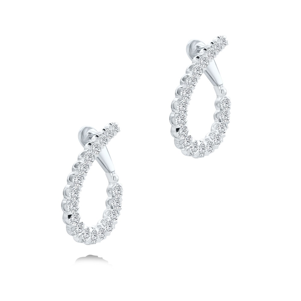 14k White Gold Elongated Diamond Hoops - Front View -  107909 - Thumbnail
