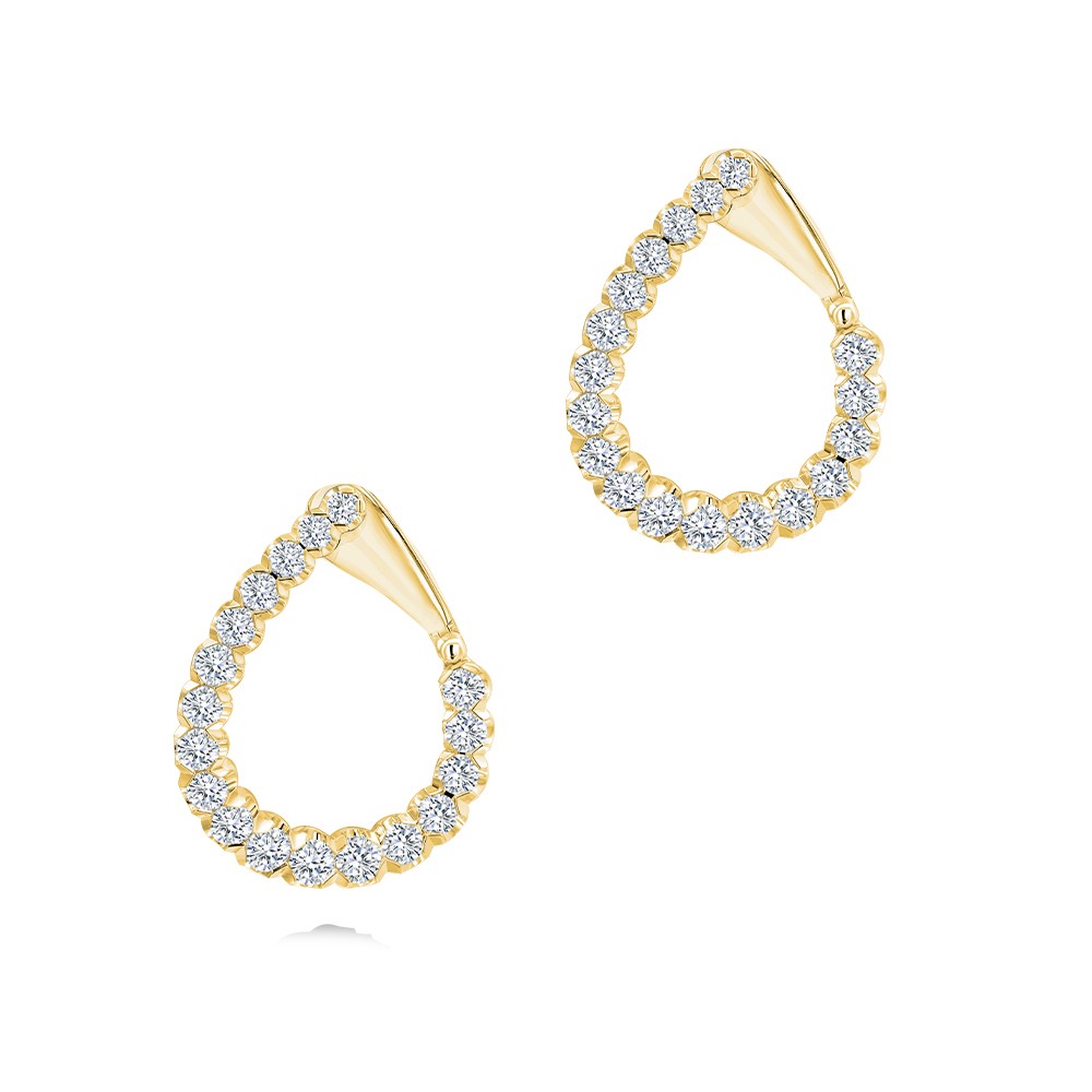 18k Yellow Gold 18k Yellow Gold Elongated Diamond Hoops - Three-Quarter View -  107909 - Thumbnail