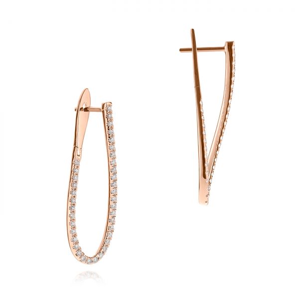 14k Rose Gold 14k Rose Gold Elongated Diamond Twist Hoop Earrings - Front View -  106961