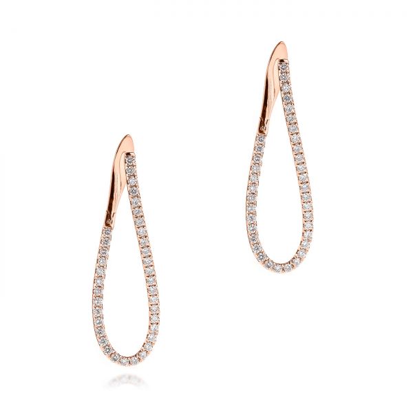 18k Rose Gold 18k Rose Gold Elongated Diamond Twist Hoop Earrings - Three-Quarter View -  106961