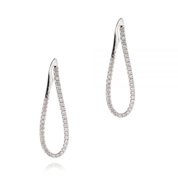 14k White Gold 14k White Gold Elongated Diamond Twist Hoop Earrings - Three-Quarter View -  106961